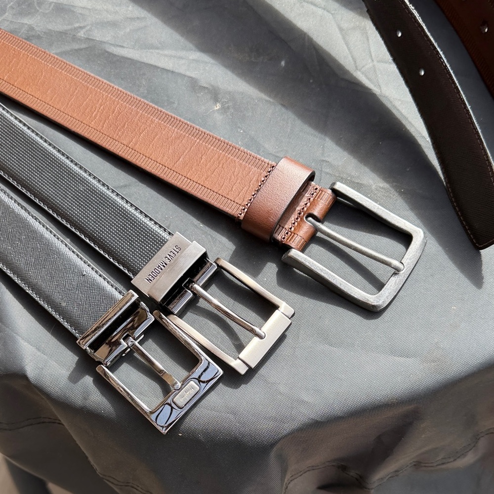 Men's Brown and Black Leather Belts - Classic Double Buckle Styles
